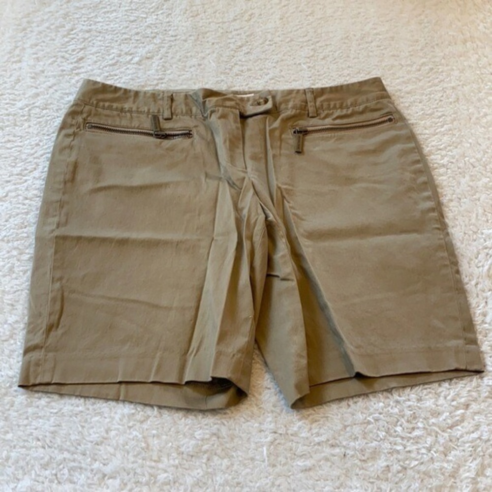 Michael Kors Shorts‎ Womens 8 Tan Casual Stretch Chino Preppy Zip Golf Capsule